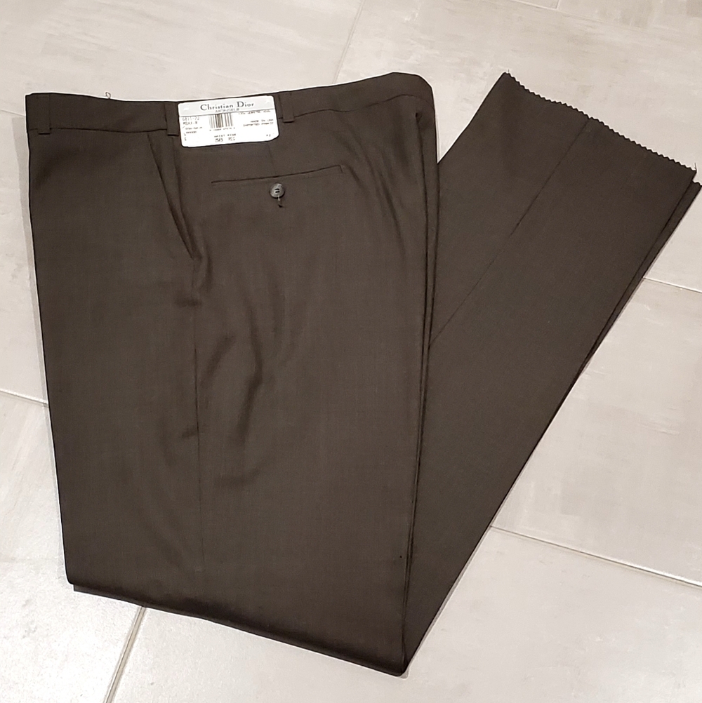 Christian Dior Vintage NWT Worsted Wool Brown Dress Pants, Men's 38